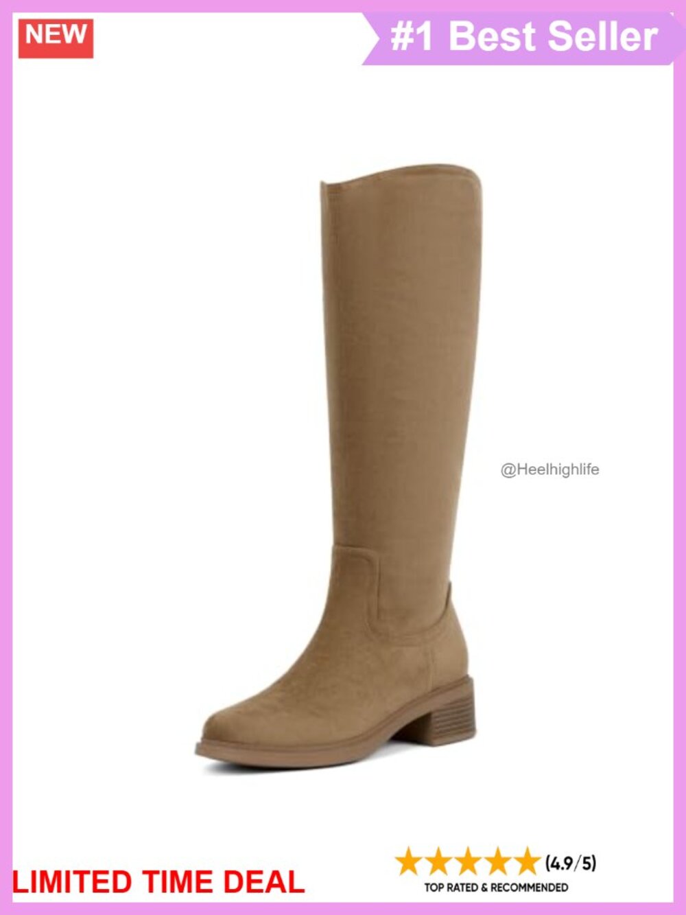 Knee High Boots Faux Suede Block Heel Side Zip Women's Tall Boots